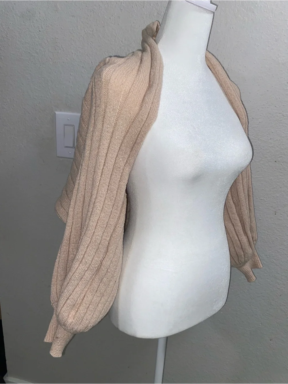SHEIN Beige Ribbed Bolero Shrug Sweater